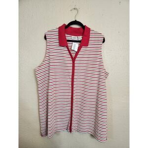 Elements Womens Red Stripe Classic‎ Button Front Sleeveless Polo Shirt Sz 3X NWT